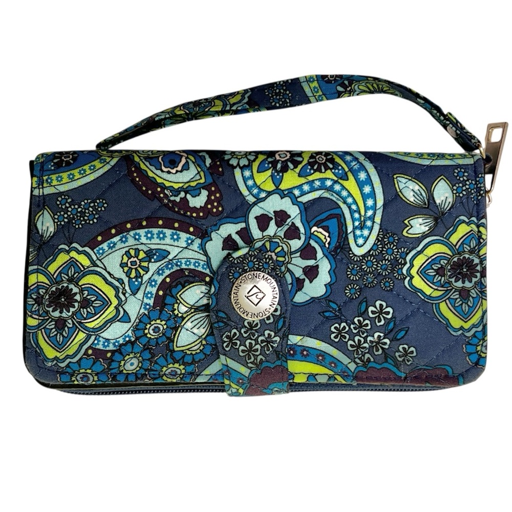 Stone Mountain Paisley Blue Green Quilted Cotton Clutch with strap Tiffany